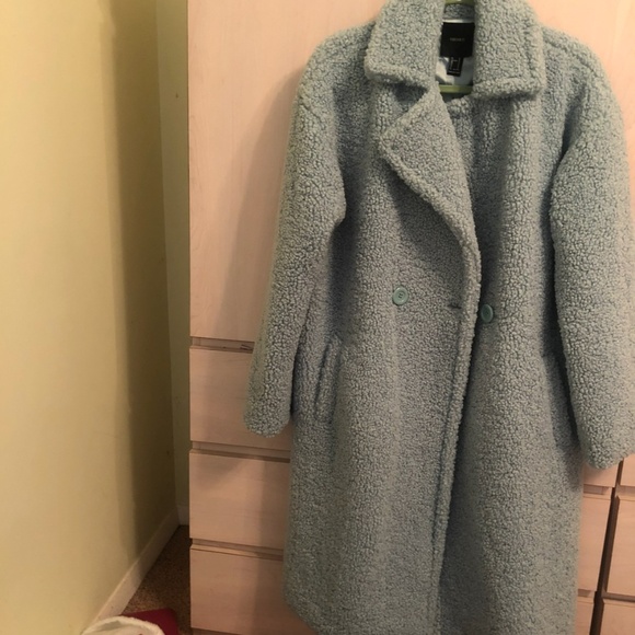 Sale!New Forever 21 Light Blue Winter Teddy Coat & VS Light Blue Handbag Bundle - Picture 1 of 9